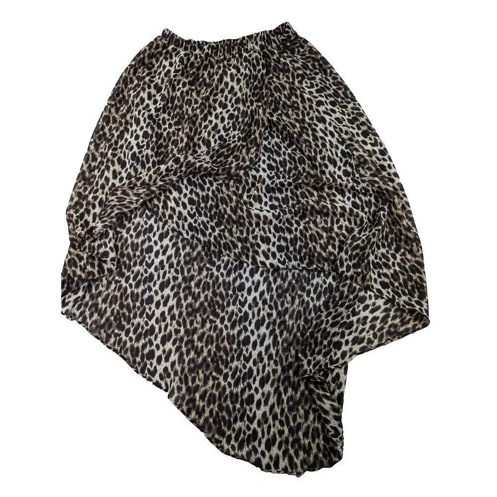 Forever 21 Skirt Women's Sz Medium Leopard Animal Print Pleated Sheer Midi Boho